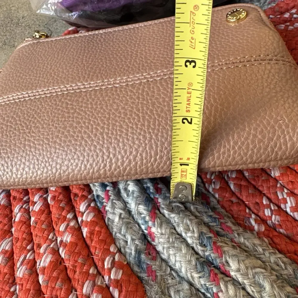 Steve Madden Double-Zip Wristlet Wallet Taupe Mocha Blush Pebbled Faux Leather